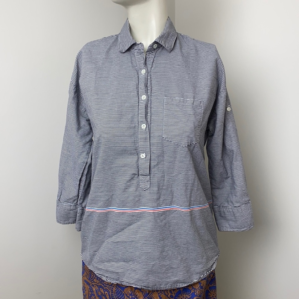 J.Crew Blue Pin Striped Button Down Shirt Sz 2
